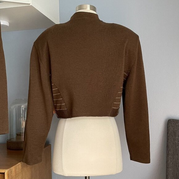 Vtg 80s CHAUMIERE aux TRICOTS Paris Wool Blend Knit Jacket Skirt Suit Brown - Picture 5 of 12